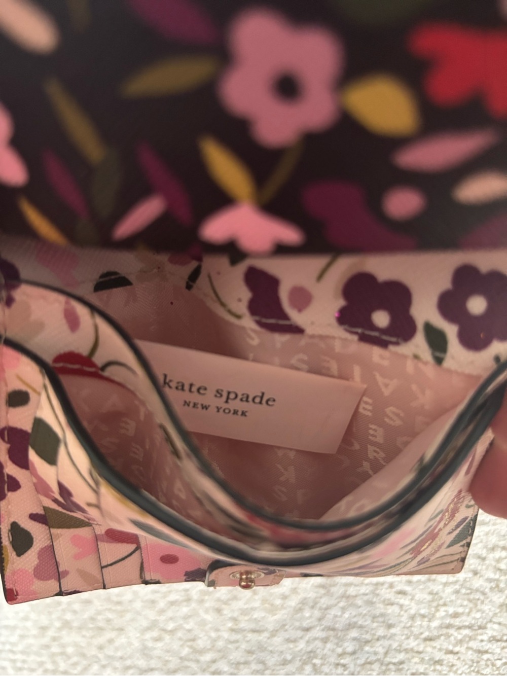 kate spade Black Floral Zip Around Wallet with Pink & Red Blooms - Picture 12 of 12